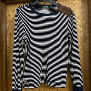 Lauren Ralph Lauren Navy & White Striped Long Sleeve Top